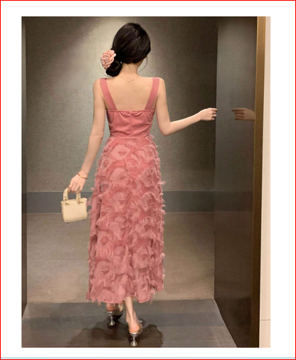 Sweetheart Neckline Patchwork Spaghetti Strap Dress