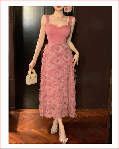Sweetheart Neckline Patchwork Spaghetti Strap Dress