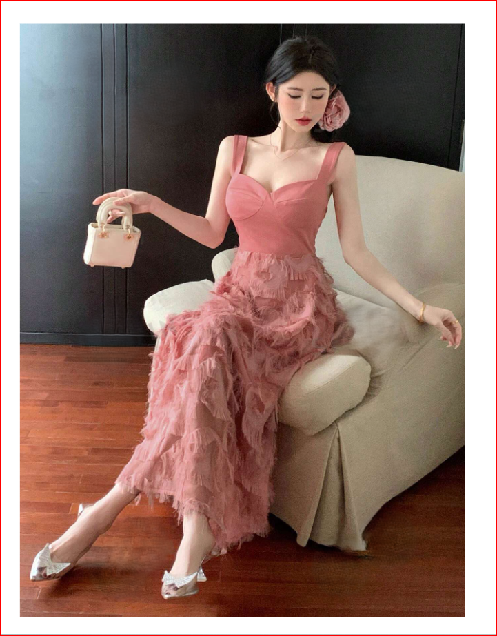 Sweetheart Neckline Patchwork Spaghetti Strap Dress