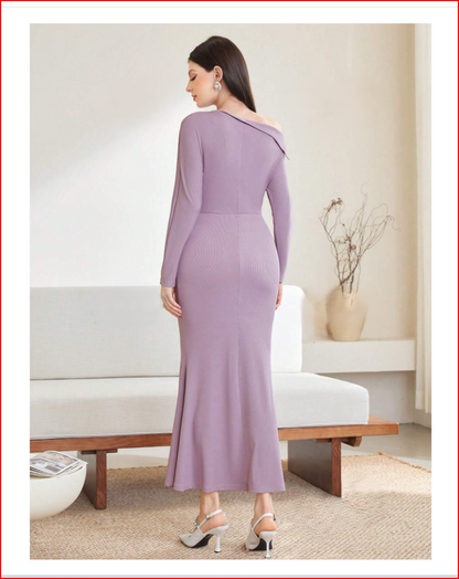 Asymmetric Collar Batwing Sleeve Dress