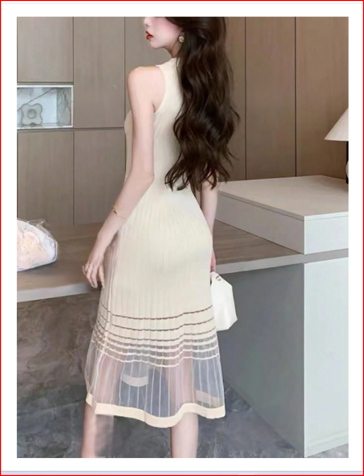 Sophisticated Knit Mesh Patchwork Dress