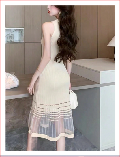 Sophisticated Knit Mesh Patchwork Dress