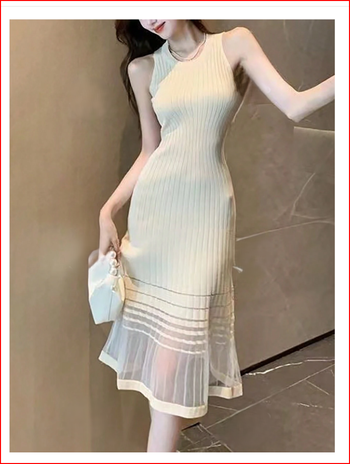Sophisticated Knit Mesh Patchwork Dress