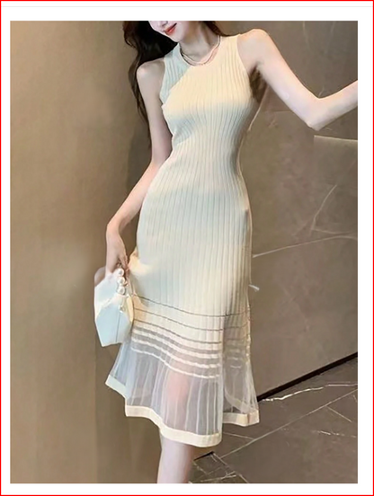 Sophisticated Knit Mesh Patchwork Dress