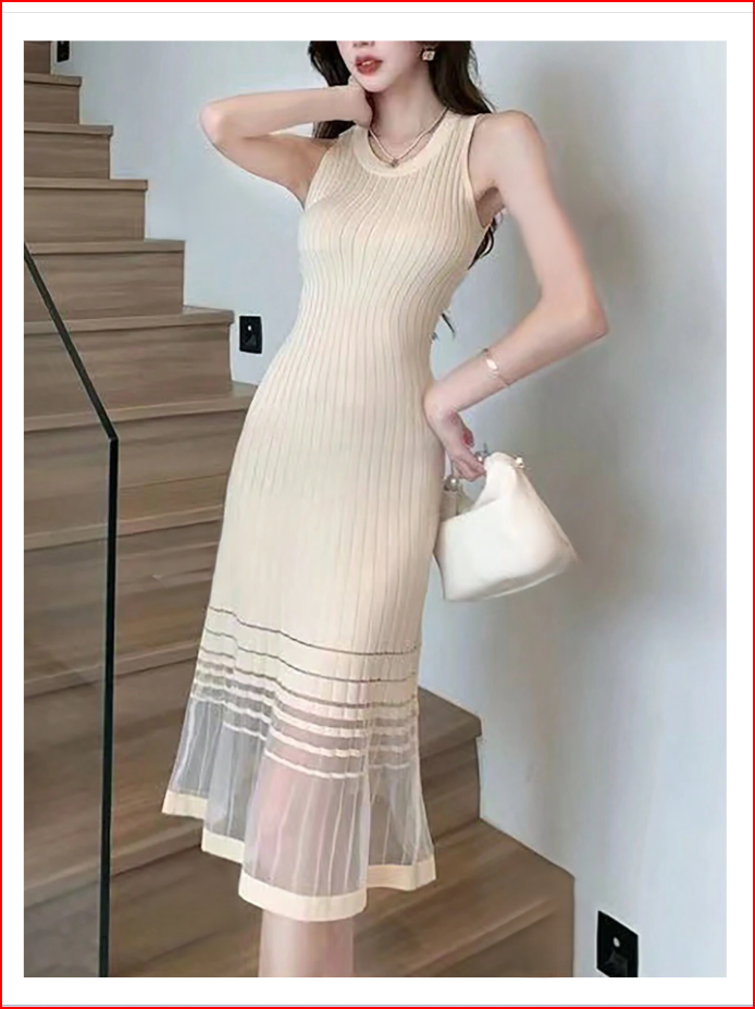 Sophisticated Knit Mesh Patchwork Dress