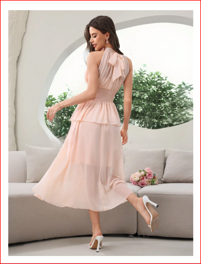 Elegant 3D Floral Decorated Midi Dress