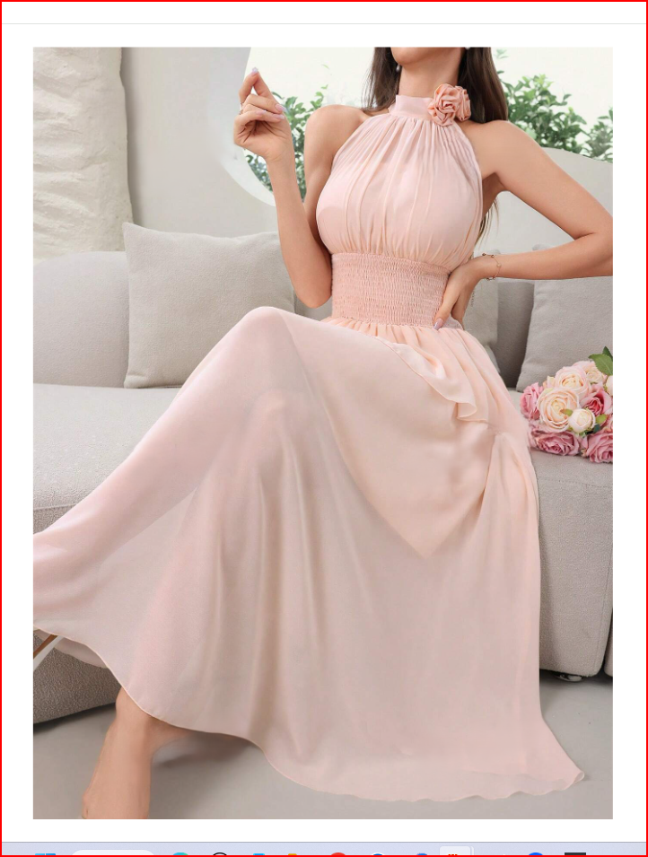 Elegant 3D Floral Decorated Midi Dress