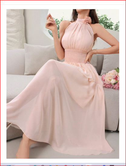 Elegant 3D Floral Decorated Midi Dress