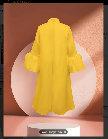 Vibrant Color Elegant Flare Mock Neck Loose Fit Dress
