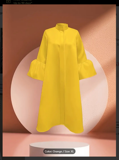 Vibrant Color Elegant Flare Mock Neck Loose Fit Dress