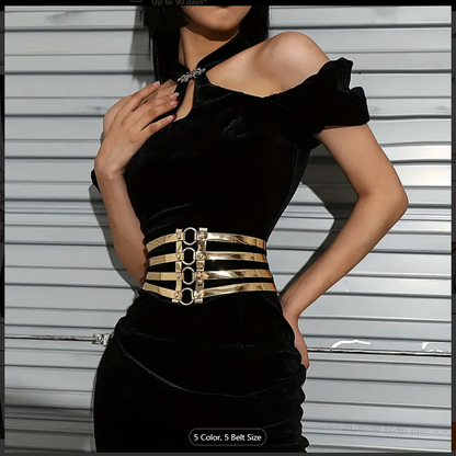 Golden Elastic Hollow out Waistband Corset Belt