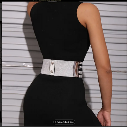 Metallic Silver Hollow out Waistband Corset Belt