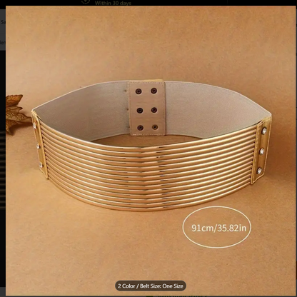 Stylish Golden Silvery Wide Elastic Waistband Belts