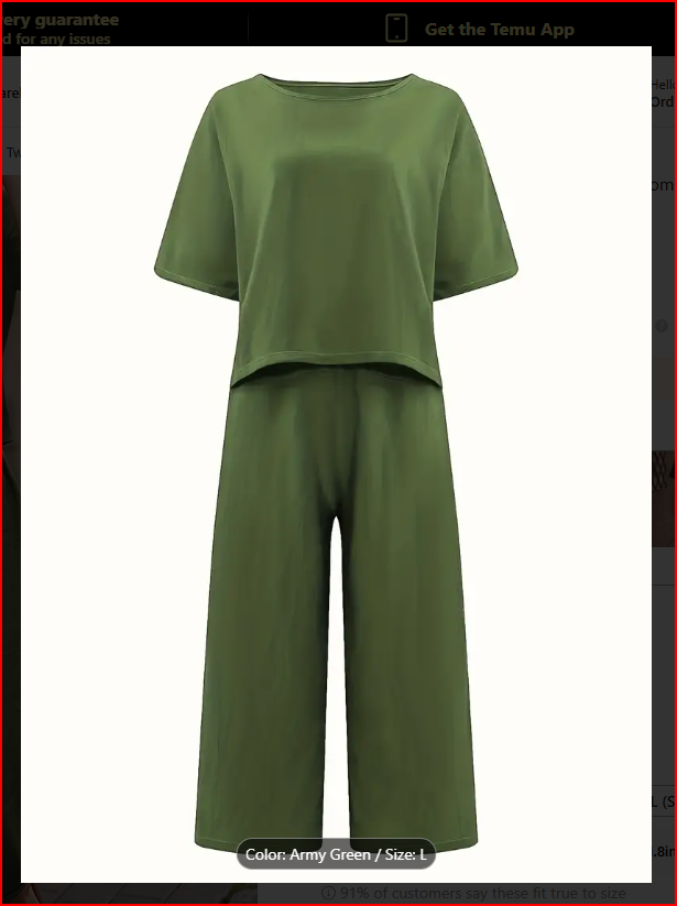 Army Green Two-Piece Crew Neck T-Shirt & Wide Leg Pants