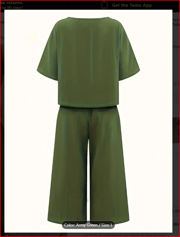 Army Green Two-Piece Crew Neck T-Shirt & Wide Leg Pants