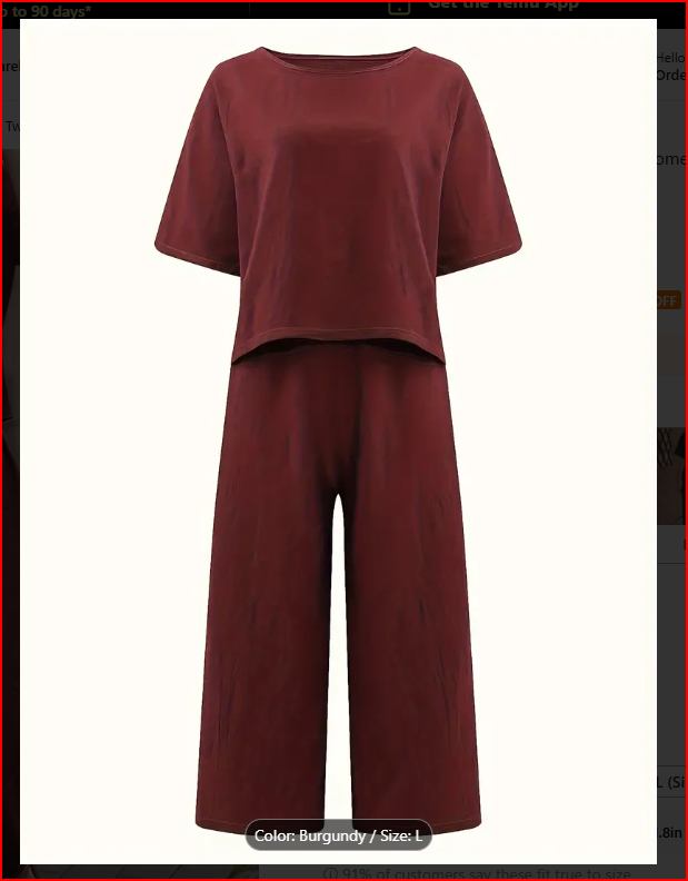 Burgundy Two-Piece Crew Neck T-Shirt & Wide Leg Pants