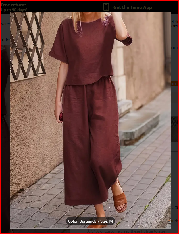 Burgundy Two-Piece Crew Neck T-Shirt & Wide Leg Pants