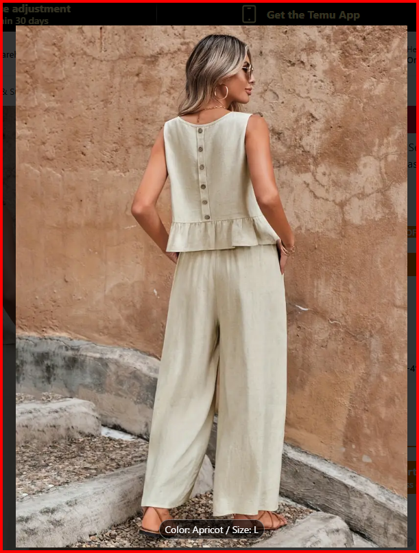 Ruffle Hem Sleeveless Button Back Tank Top Pant Set