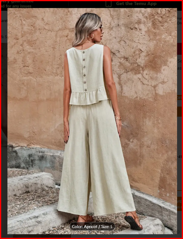 Ruffle Hem Sleeveless Button Back Tank Top Pant Set