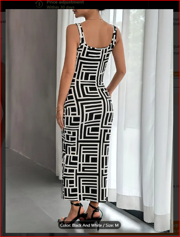 Black & White Geo Print Square Neck Tank Dress
