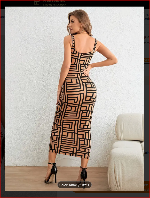 Khaki Colored  Geo Print Square Neck Tank Dress