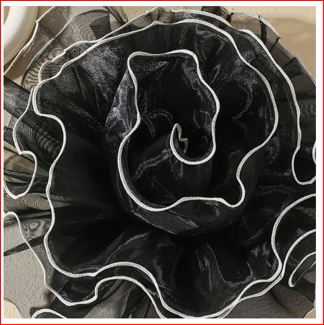 Opulent French Vintage-Inspired Handcrafted Black Floral Brooch.