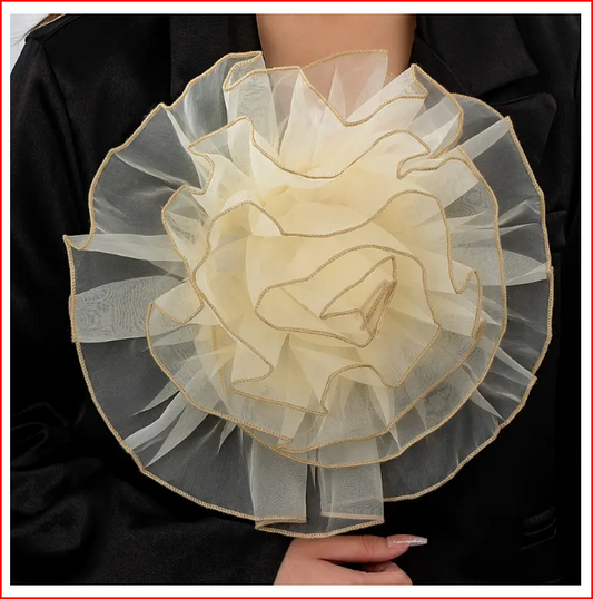 Yellow Elegant Vintage-Style Lace Flower Handcrafted Corsage Brooch.