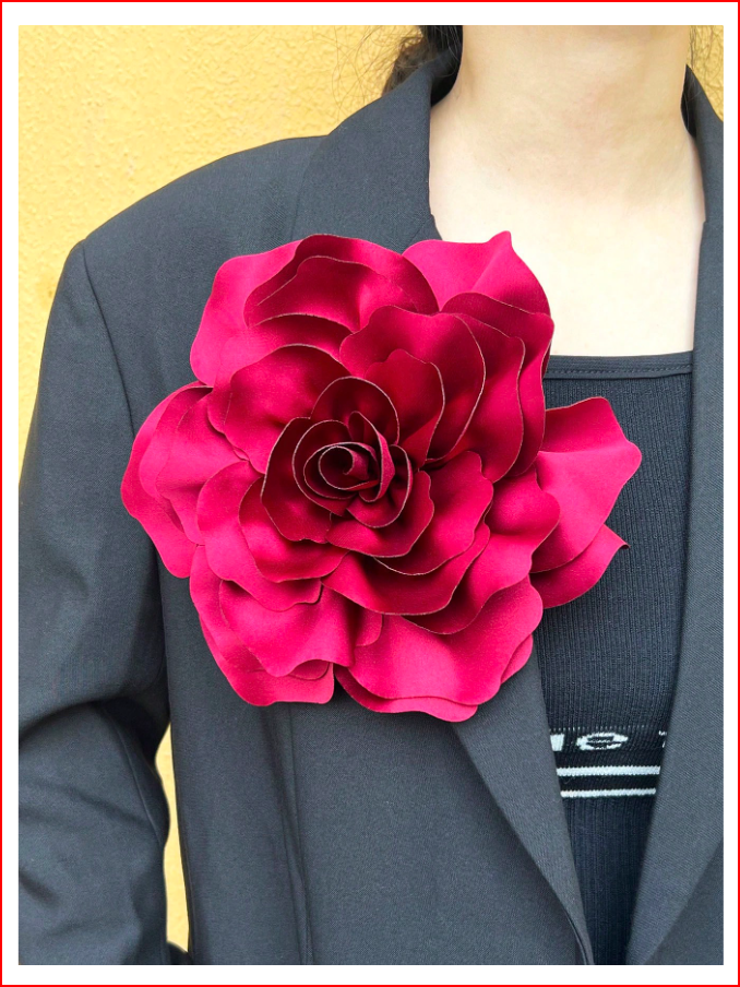 20Cm 3D Satin Peony Flower handmade Brooch Hot Pink