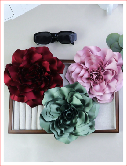 20CM 3D Satin Peony Flower Handmade Brooch Pin Green