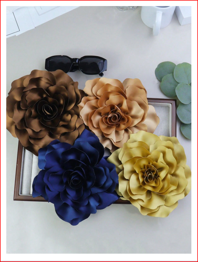 20CM 3D Satin Peony Flower Handmade Brooch Pin, Blue