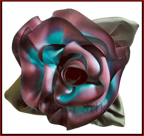 Silk Flower Brooch  Aqua Chocolate   L