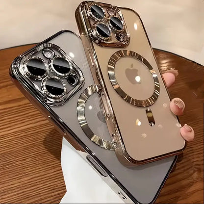 Golden Luxury Magnetic Wireless Charge Plating Case for lPhone 16.