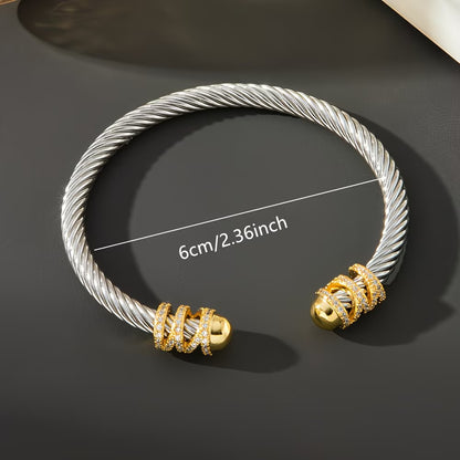 Vintage Stainless Steel Women`s Golden Accented Bracelet