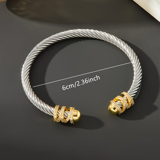 Vintage Stainless Steel Women`s Golden Accented Bracelet