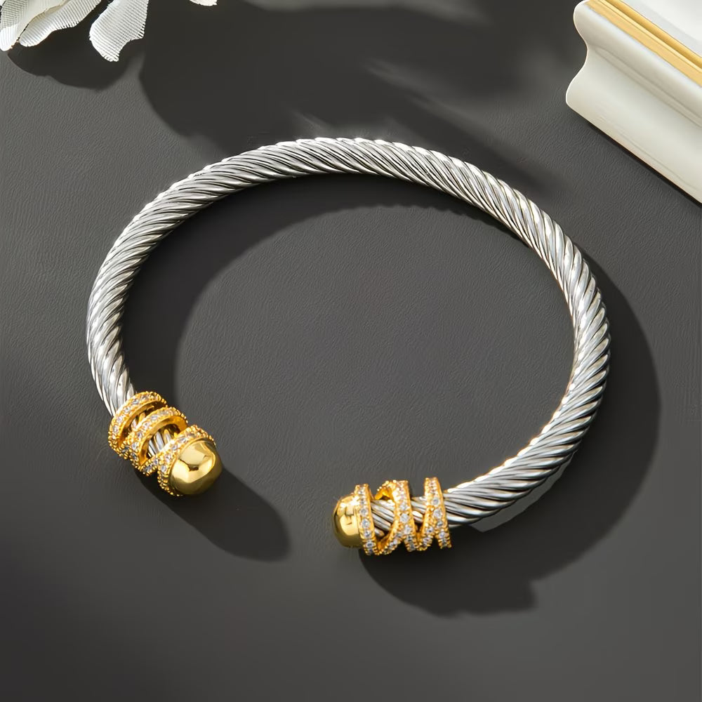 Vintage Stainless Steel Women`s Golden Accented Bracelet