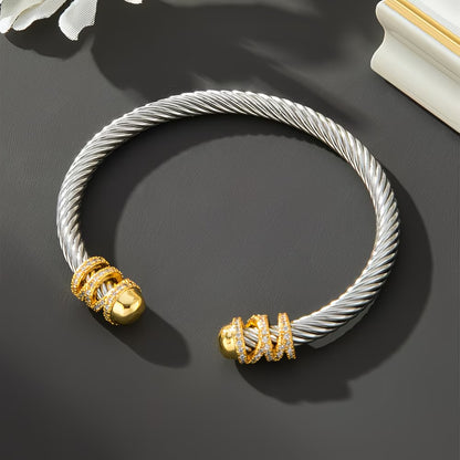 Vintage Stainless Steel Women`s Golden Accented Bracelet