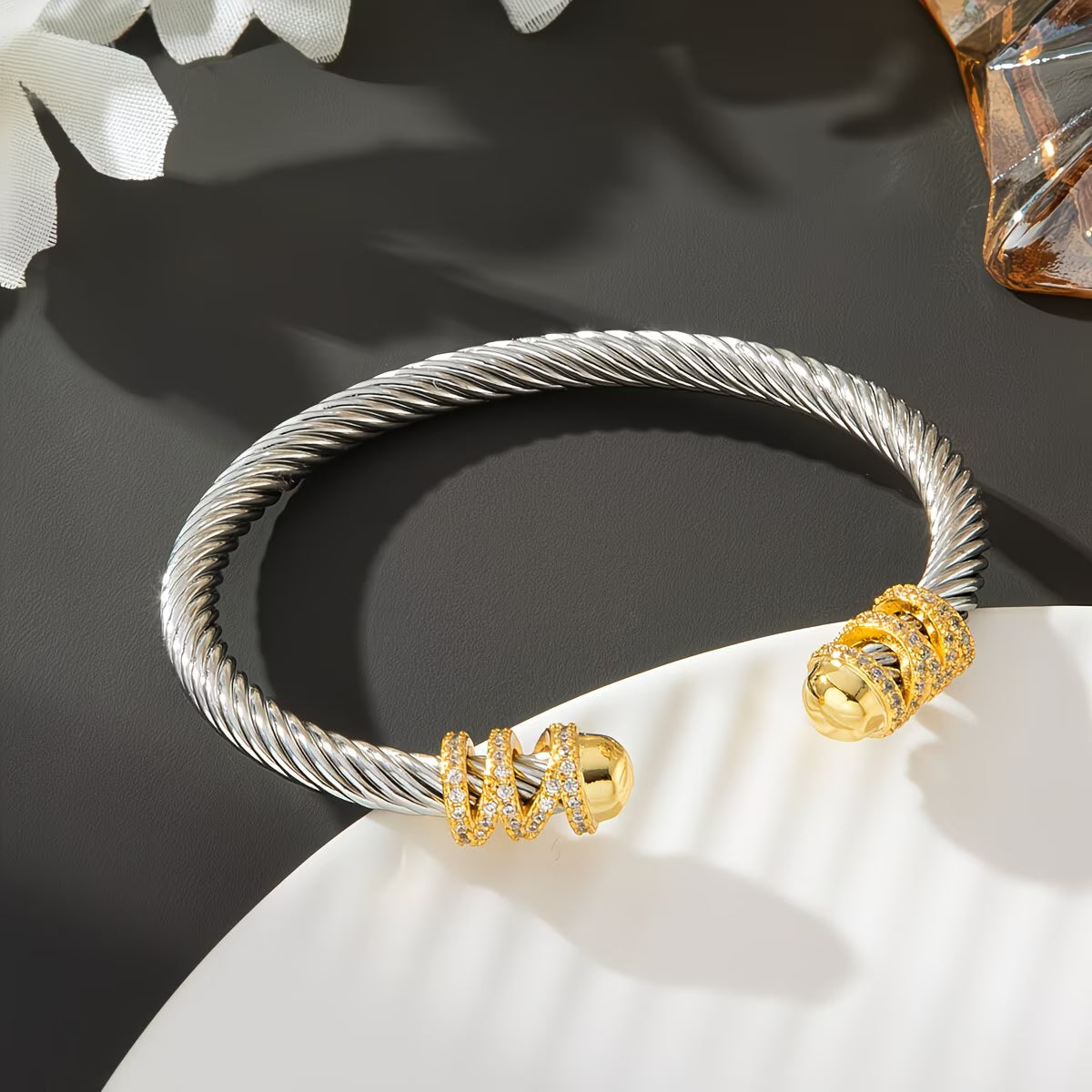 Vintage Stainless Steel Women`s Golden Accented Bracelet