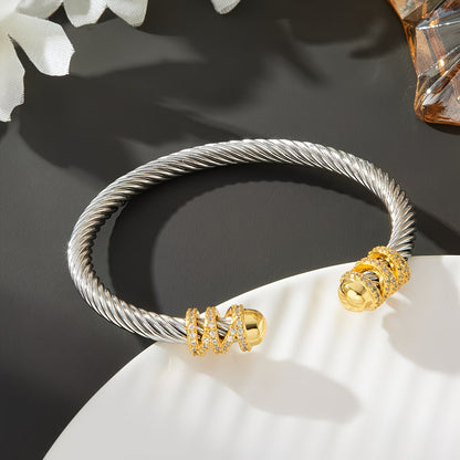 Vintage Stainless Steel Women`s Golden Accented Bracelet