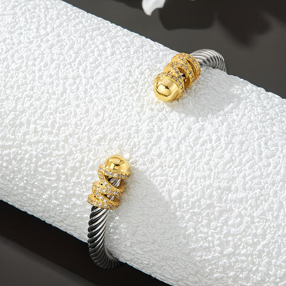 Vintage Stainless Steel Women`s Golden Accented Bracelet