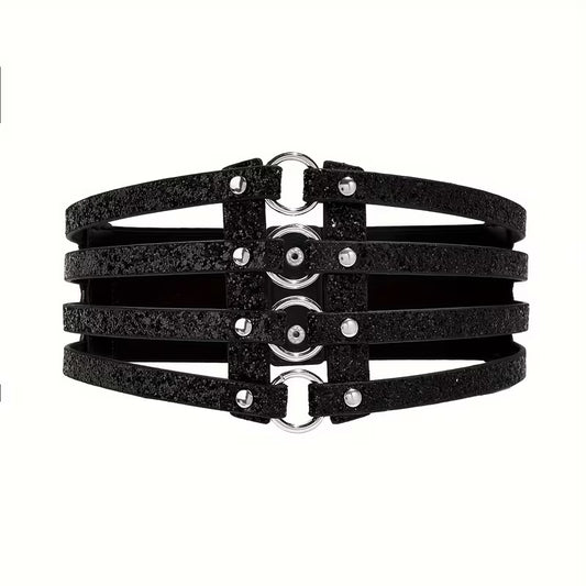 Black Hollow Out Metallic Elastic Corset Belt