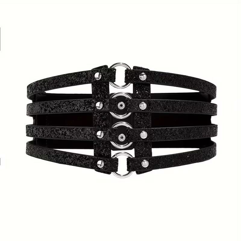 Black Hollow Out Metallic Elastic Corset Belt