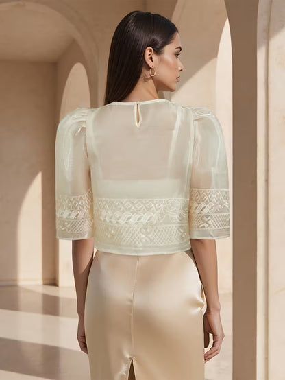 Opulent, Light Gold Puff Sleeve Bolero Blouse