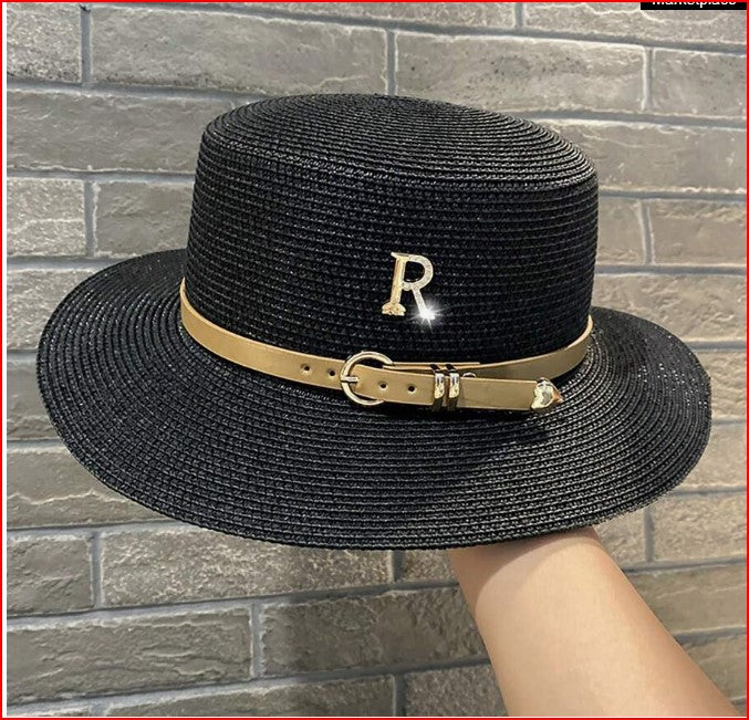 Woven Letter & Belt Decor Sun Hat