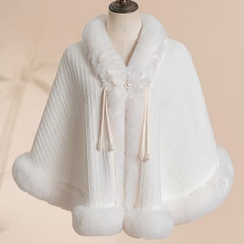 A White Luxurious Stylish Cape Shawl of Thick Fleece