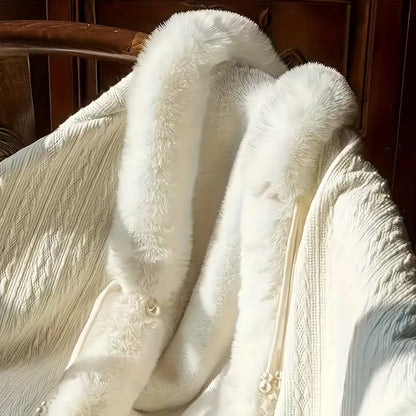 A White Luxurious Stylish Cape Shawl of Thick Fleece