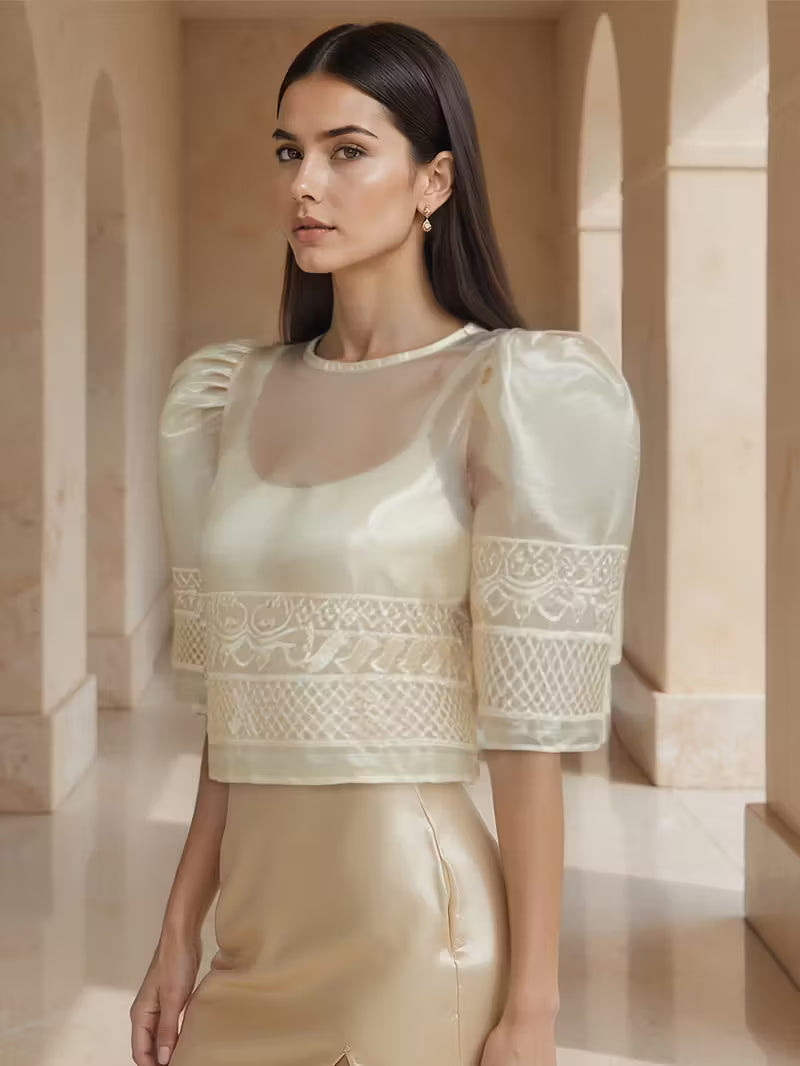 Women Shot Sleeve Puff Bolero Blouse