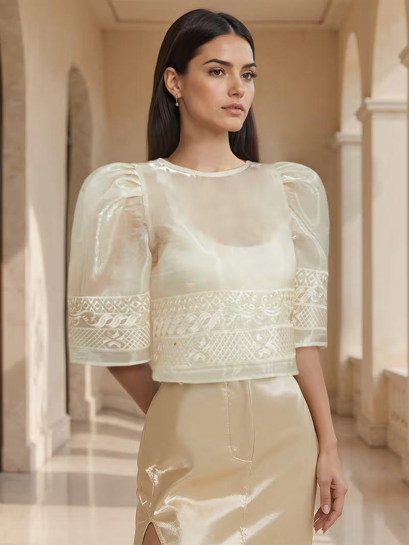 Opulent, Light Gold Puff Sleeve Bolero Blouse