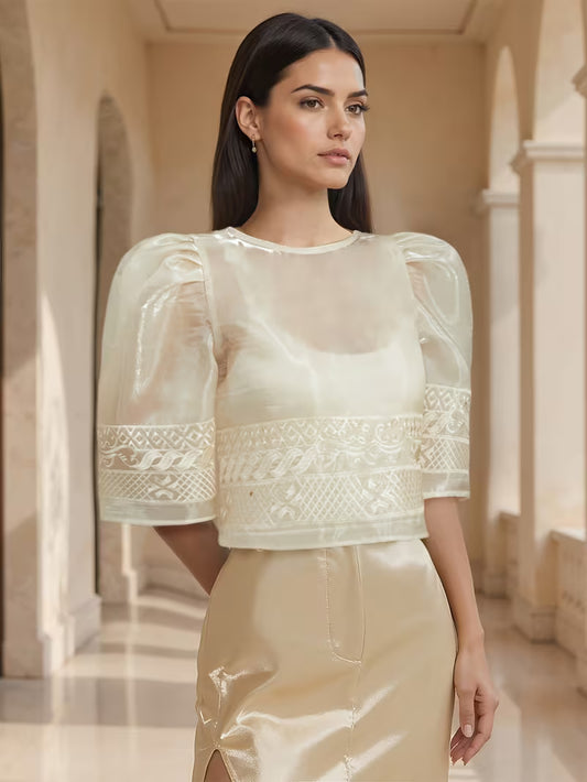 Opulent, Light Gold Puff Sleeve Bolero Blouse