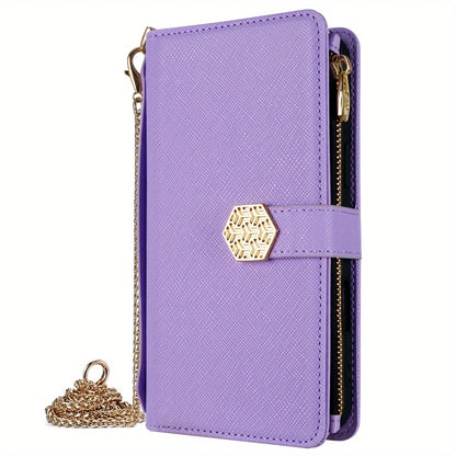 Purple Phone Case – Compatible with popular phone models with Hardware Chain with Zipper, Wallet, Multi Slot Phone Case